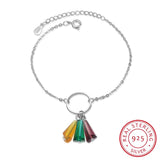 Rainbow Crystal Fan 925 Silver Bracelet Women Jewelry