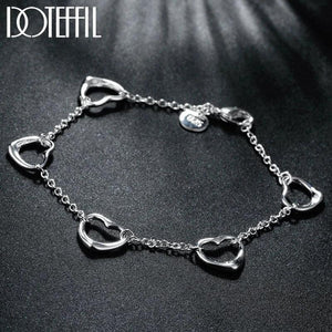 925 Silver Five Heart Chain Bracelet Wedding Party Jewelry