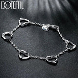 925 Silver Five Heart Chain Bracelet Wedding Party Jewelry