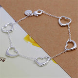 925 Silver Five Heart Chain Bracelet Wedding Party Jewelry