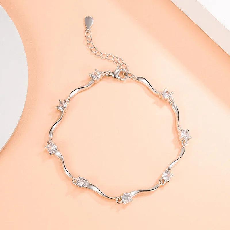 925 Silver Purple Zircon Crystal Bracelet Wedding Jewelry