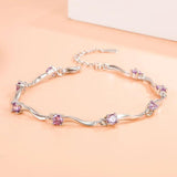 925 Silver Purple Zircon Crystal Bracelet Wedding Jewelry