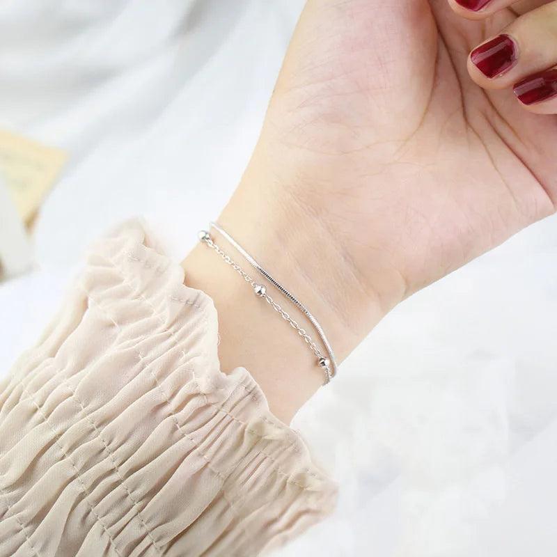925 Sterling Silver Double Bracelets Personality Sweet