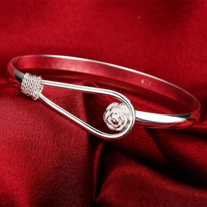 Sterling Silver Rose Flower Open Bangle Wedding Party Charm Jewelry