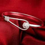 Sterling Silver Rose Flower Open Bangle Wedding Party Charm Jewelry