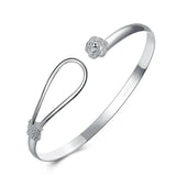 Sterling Silver Rose Flower Open Bangle Wedding Party Charm Jewelry