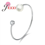 925 Sterling Silver Open Cuff Bangle Clear CZ Embellishment
