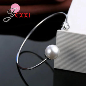 925 Sterling Silver Open Cuff Bangle Clear CZ Embellishment