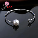 925 Sterling Silver Open Cuff Bangle Clear CZ Embellishment