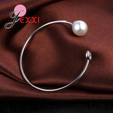 925 Sterling Silver Open Cuff Bangle Clear CZ Embellishment