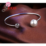 925 Sterling Silver Open Cuff Bangle Clear CZ Embellishment