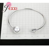 925 Sterling Silver Open Cuff Bangle Clear CZ Embellishment