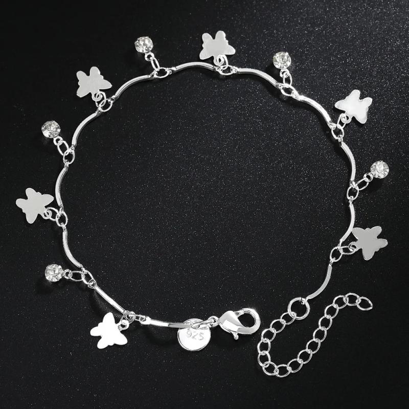 925 Silver Zircon Butterfly Bracelet for Women Wedding Party