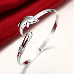 925 Silver Dolphin Bangle Bracelet Women Party Gift