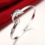 925 Silver Dolphin Bangle Bracelet Women Party Gift