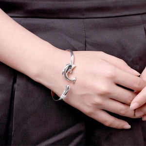 925 Silver Dolphin Bangle Bracelet Women Party Gift