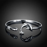 925 Silver Dolphin Bangle Bracelet Women Party Gift