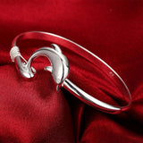 925 Silver Dolphin Bangle Bracelet Women Party Gift