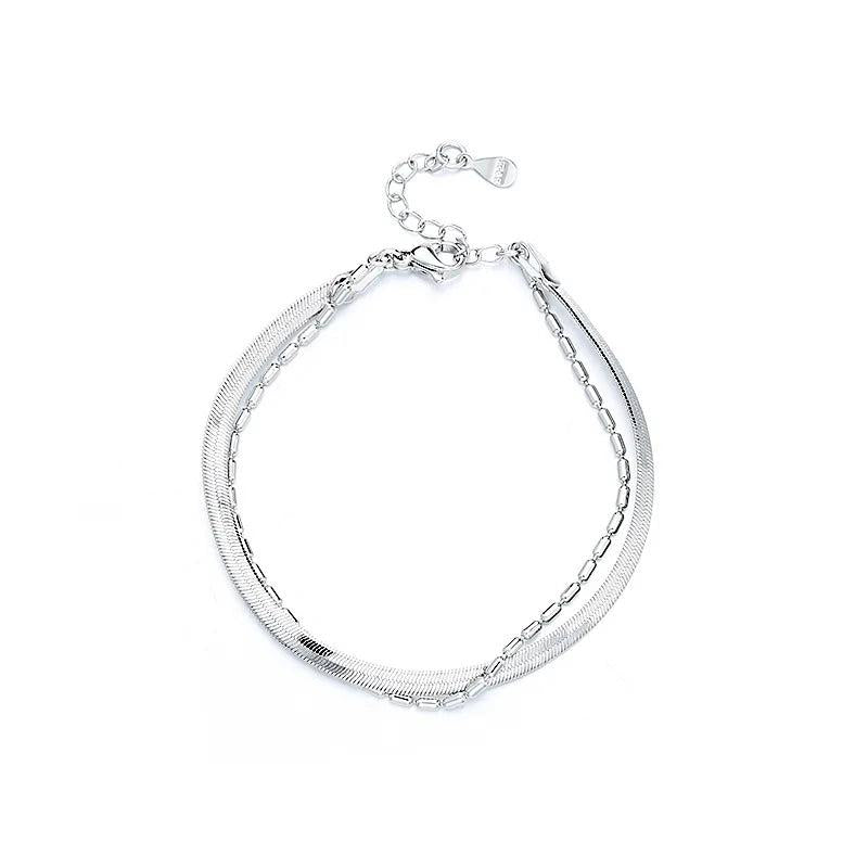 Sterling Silver Double Snake Bone Chain Bracelet