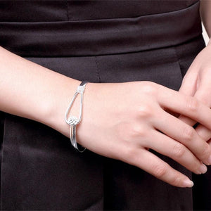 925 Silver Romantic Flower Bangle Bracelet Women Party Gift