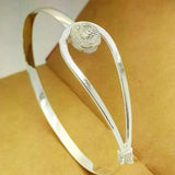 925 Silver Romantic Flower Bangle Bracelet Women Party Gift
