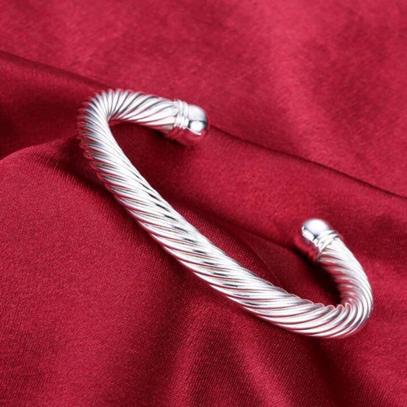 925 Silver Twisted Bangle Bracelet - Elegant 925 Silver Jewelry