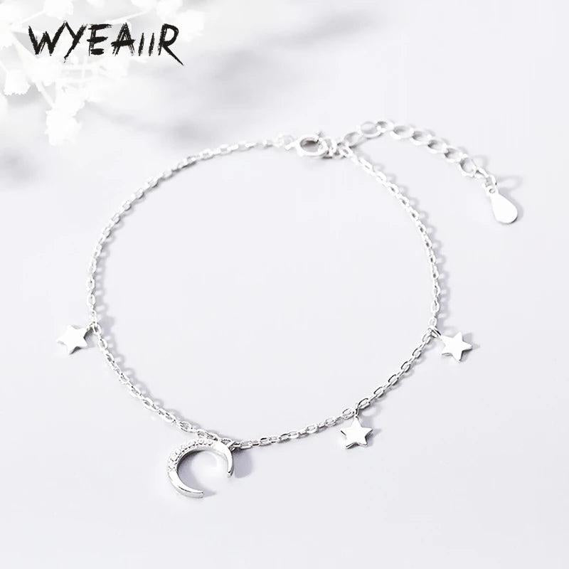 925 Silver Moon Star Tassel Bracelet