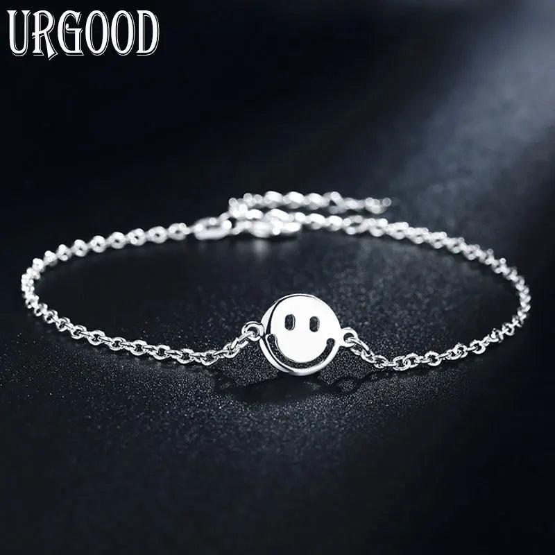 925 Silver Smiling Face Chain Bracelet Wedding Jewelry
