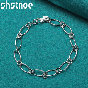 925 Sterling Silver Kpop Elliptical Chain Charm Bracelet