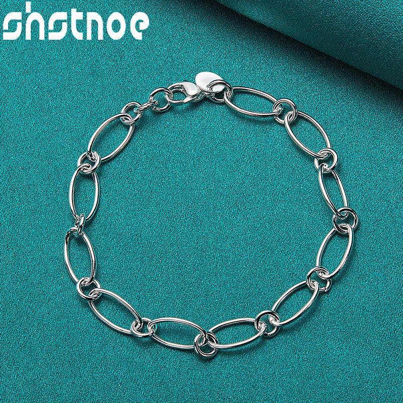 925 Sterling Silver Kpop Elliptical Chain Charm Bracelet