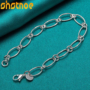 925 Sterling Silver Kpop Elliptical Chain Charm Bracelet