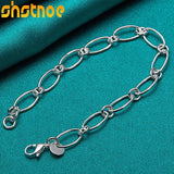 925 Sterling Silver Kpop Elliptical Chain Charm Bracelet