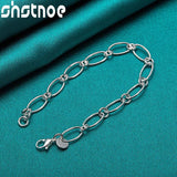 925 Sterling Silver Kpop Elliptical Chain Charm Bracelet