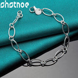 925 Sterling Silver Kpop Elliptical Chain Charm Bracelet