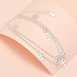 S925 Silver Clover Double Bracelets Wedding Charm Gift