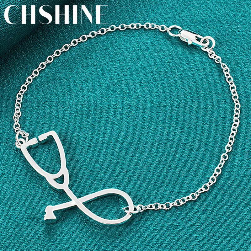 925 Silver Stethoscope Bracelet Wedding Gift Charm Jewelry