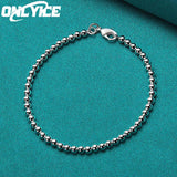 925 Silver Wedding Chain Bracelet Charm 4mm Beads Jewelry