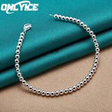 925 Silver Wedding Chain Bracelet Charm 4mm Beads Jewelry