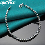 925 Silver Wedding Chain Bracelet Charm 4mm Beads Jewelry