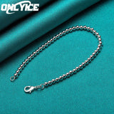 925 Silver Wedding Chain Bracelet Charm 4mm Beads Jewelry