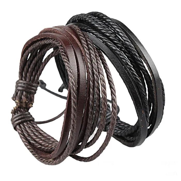 Leather Wrap Braided Wristband Cuff Punk Men Women Hot Surfer Bracelet Bangle