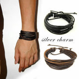 Leather Wrap Braided Wristband Cuff Punk Men Women Hot Surfer Bracelet Bangle