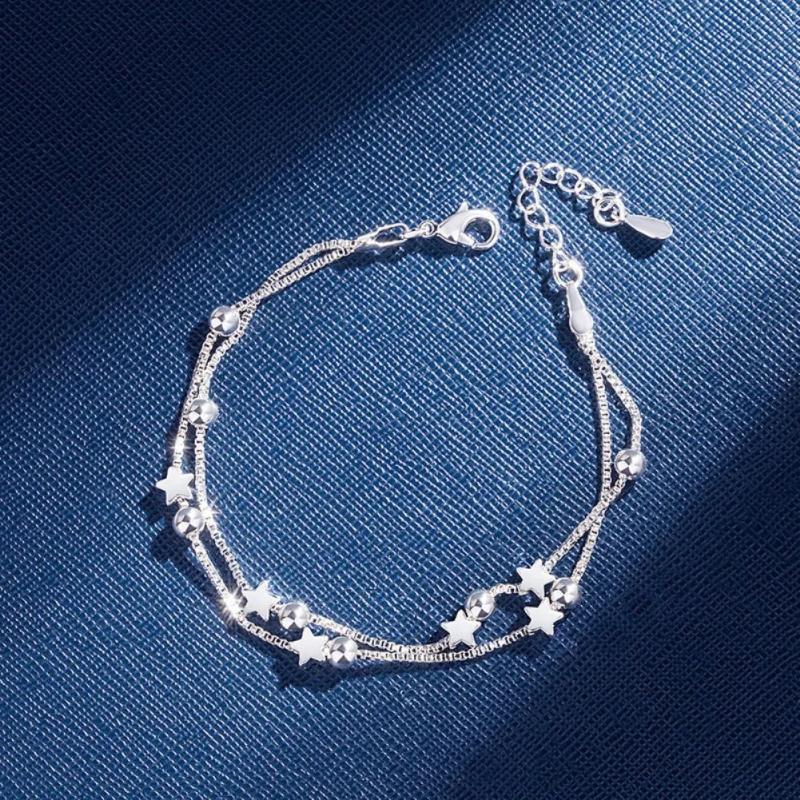 925 Silver Double Star Bracelet for Women's Party Jewelry