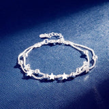 925 Silver Double Star Bracelet for Women's Party Jewelry