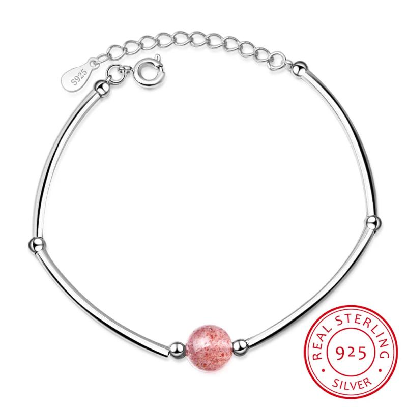 925 Sterling Silver Strawberry Crystal Bracelet Women Gothic Fine Jewelry