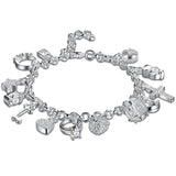 925 Silver Moon Heart Lock Cross Bracelet Wedding Jewelry