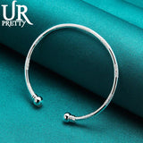 925 Silver Adjustable Bangle Bracelet For Women Engagement Wedding Jewelry