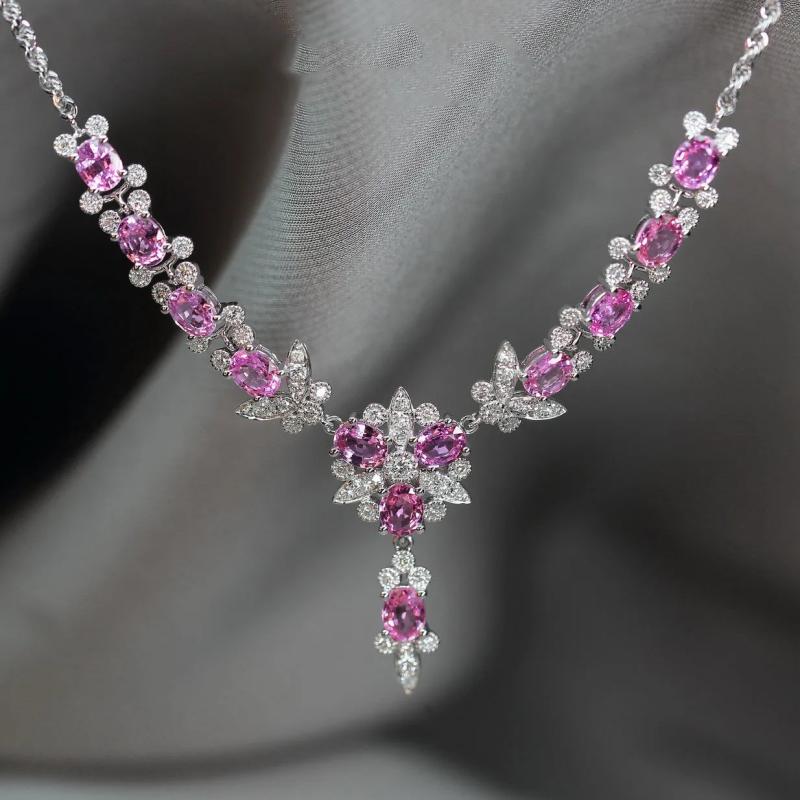 925 Silver Butterfly Diamond Necklace Pink Zircon Choker