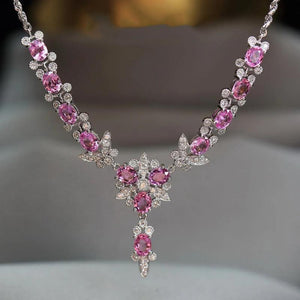 925 Silver Butterfly Diamond Necklace Pink Zircon Choker