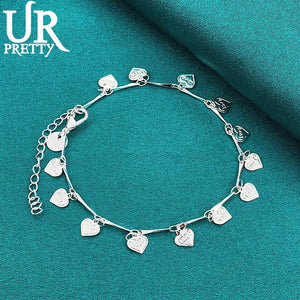 925 Silver Heart Pendant Bracelet for Women Wedding Gift